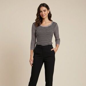 Karl Lagerfeld Striped Ribbed Knit Top | Size Large